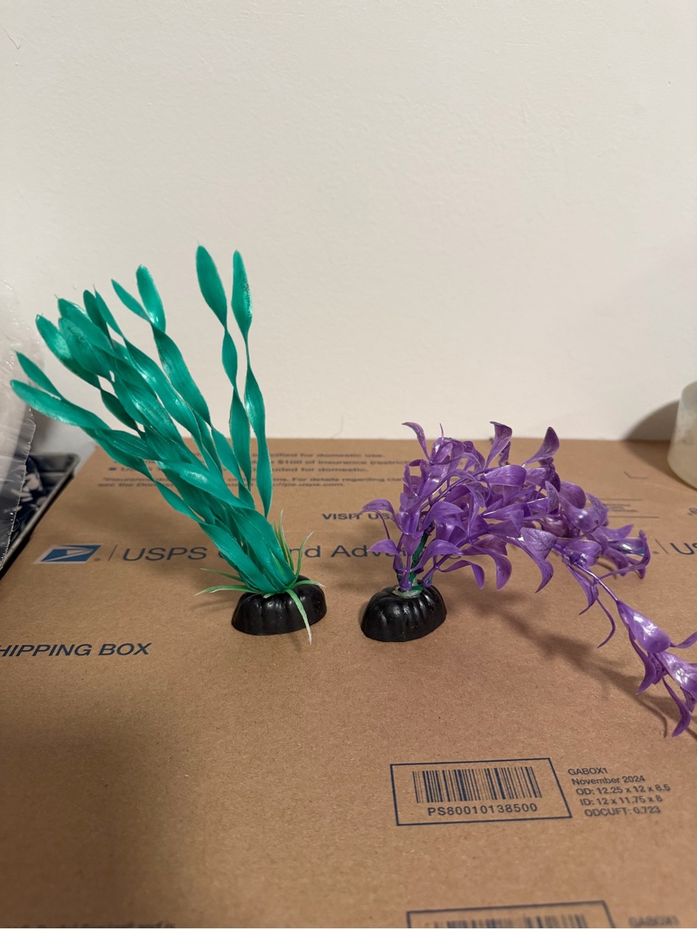 Vibrant Green & Purple Aquarium Plants with Weighted Black Bases